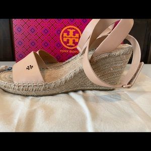 Tory Burch Tan leather Bima Espadrille Ankle Strap Wedge Sandals